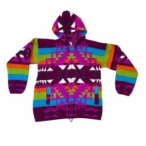 Yari Artesanias Jacket Hoodie Wool Southwestern Aztec Vibrant Purple M